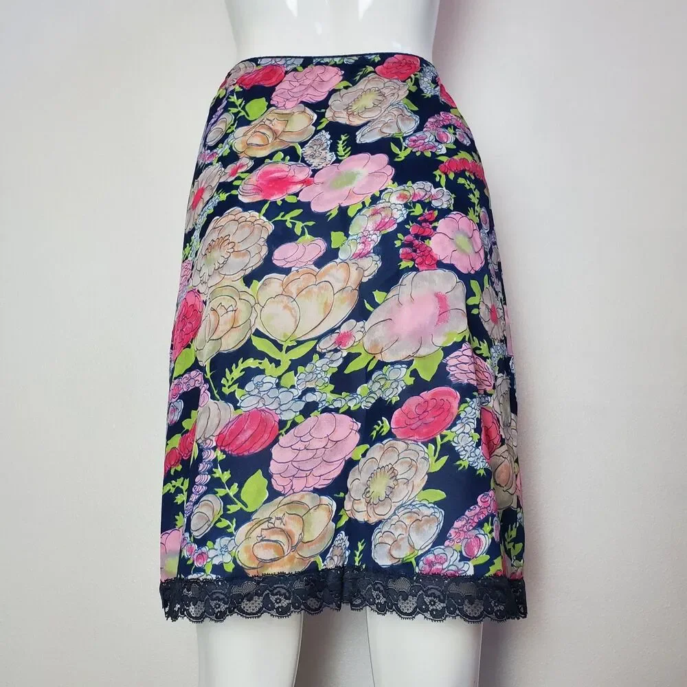 Vintage 60s Vassarette Navy Floral Slip Skirt - Picture 4 of 8